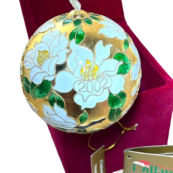 Cloisonné Ornament 2002 Dillards Christmas Tree Decor Red Velvet Box Included - Picture 1 of 12